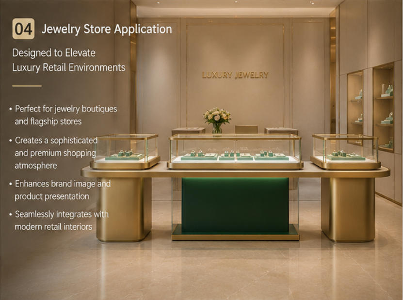 Gold Retail Jewelry Display Counter | Multi-Unit Showcase 10 Multi-unit jewelry display counter in real jewelry store scene